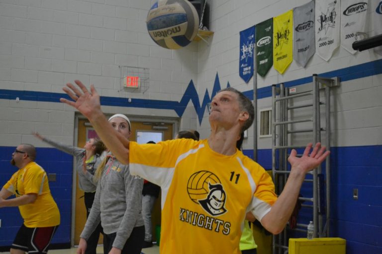Special Olympics Volleyball team practices with Neumann University Girls Volleyball team