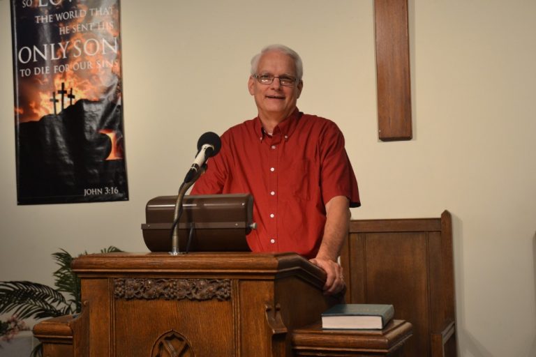 Pastor William Waltz, teaching and preaching at Cinnaminson Baptist Church