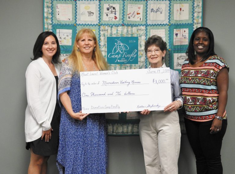 Mt. Laurel Area Women’s Club donates $1,000 to Moorestown VNA’s Camp Firefly in Medford