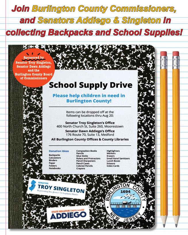 Burlington County Commissioners collecting backpacks and school supplies