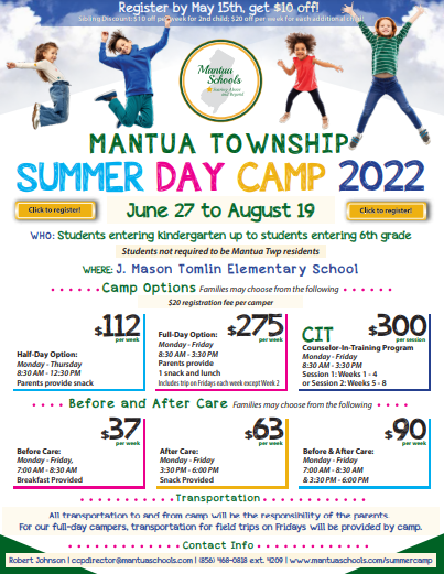 Mantua Township’s summer day camp registration now open