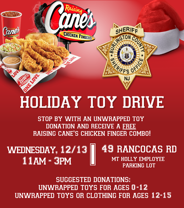 Dollar General and Raising Cane’s joining Burlington County Sheriff’s Office holiday toy drive