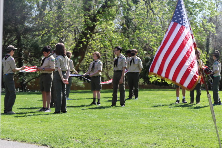 Boy Scouts retire American flags