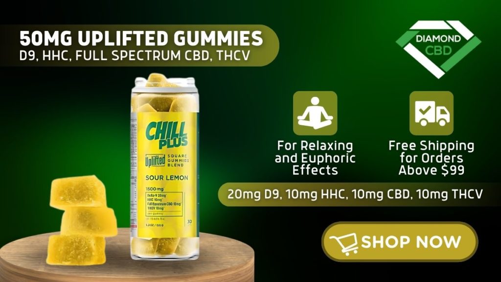 DiamondCBD 50mg Uplifted Gummies - D9, HHC, Full Spectrum CBD, THCV - Chill Plus