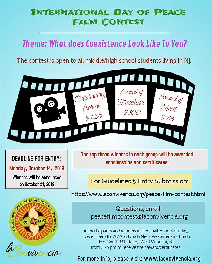 Peace Film Contest for Middle/High School Students Living in NJ