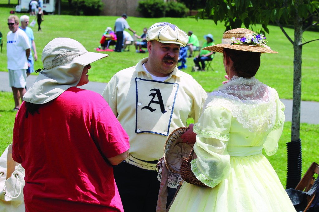 Athletics founder Scott Alberts wears his authentic 1860s Philadelphia Athletics uniform during the Athletics game against  the Harrisburg Keystones at Pennypacker Mills on June 21. 