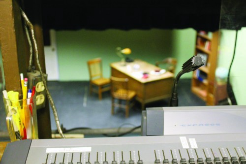 JACK FIRNENO / WIRE PHOTO A view of the Community Theater stage, set for the upcoming production of “Doubt,” as seen from the sound booth.html-charsetutf-8