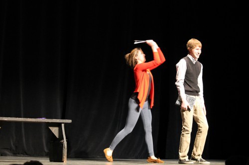 JACK FIRNENO / WIRE PHOTO Allie Wiatrowski (left) and Colin O’Neill performed at the Bucks County Playhouse in New Hope.    