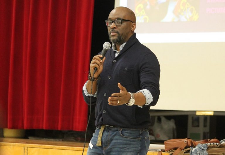 Author Derrick Barnes inspires local students