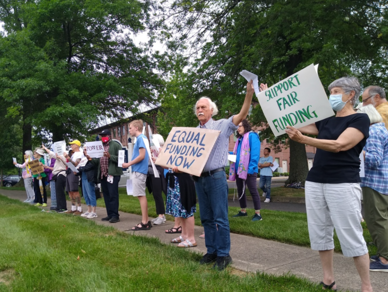 Rally for fair funding outside Rep. Frank Farry’s office