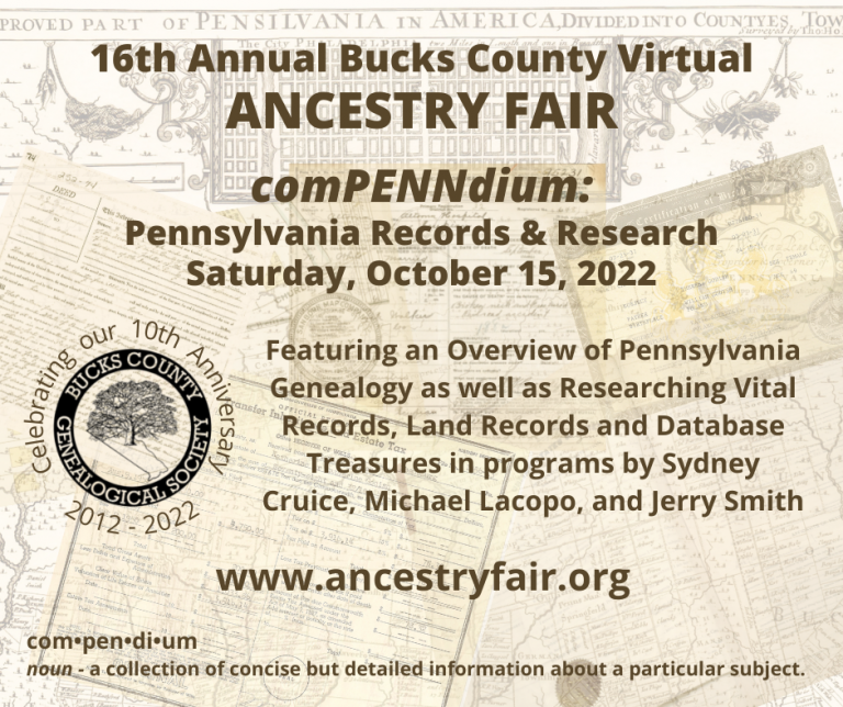 16th annual Bucks County Ancestry Fair is Oct. 15